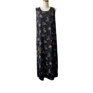 Studio Ease Black Floral Maxi Dress Sleeveless Size 14 Rayon‎ Blend